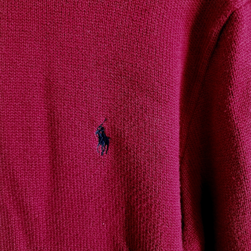 Vintage Polo by Ralph Lauren Dark Red Quarter-Zip Sweater size Large - Picture 4 of 7